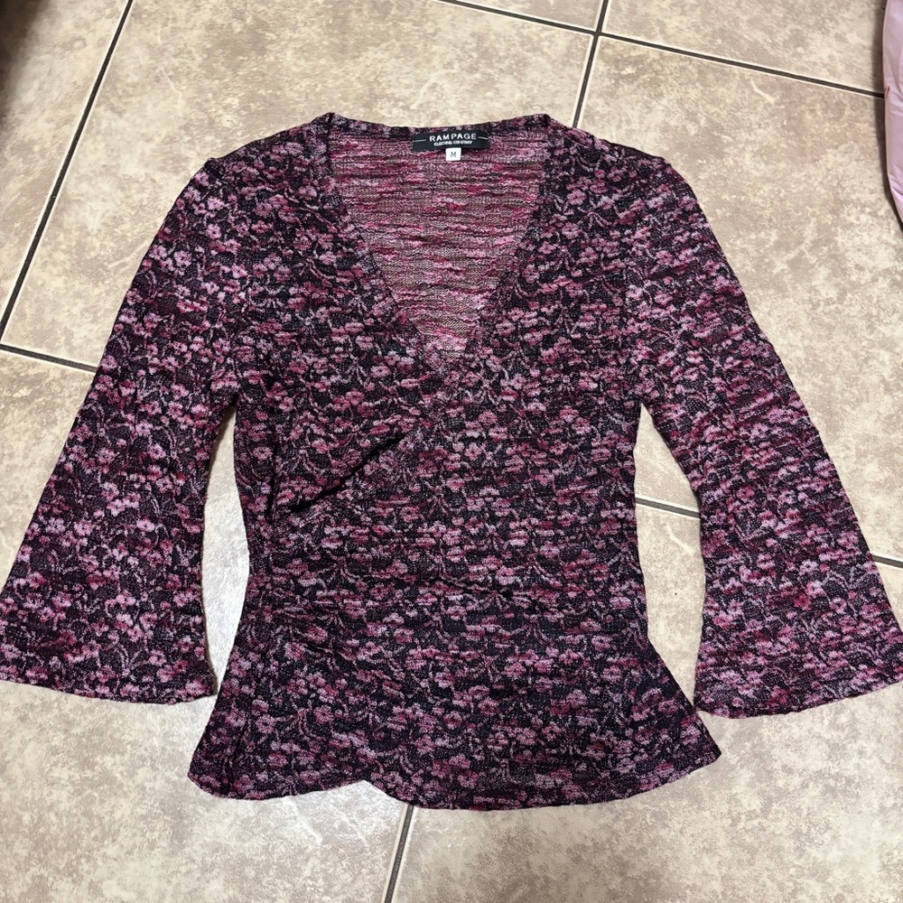 Vintage Y2K Rampage Lace Faux Wrap Sleeve Top Size Medium